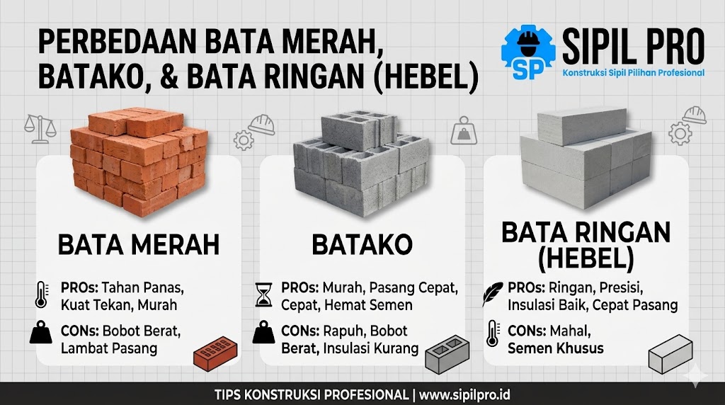 Perbedaan Bata Merah, Batako, dan Bata Ringan (Hebel)