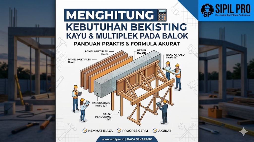 Menghitung Kebutuhan Bekisting Kayu dan Multiplek pada Balok